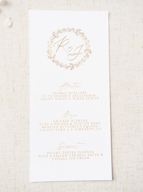 Monogram Wreath Wedding Menu Cards | Eliza May Prints